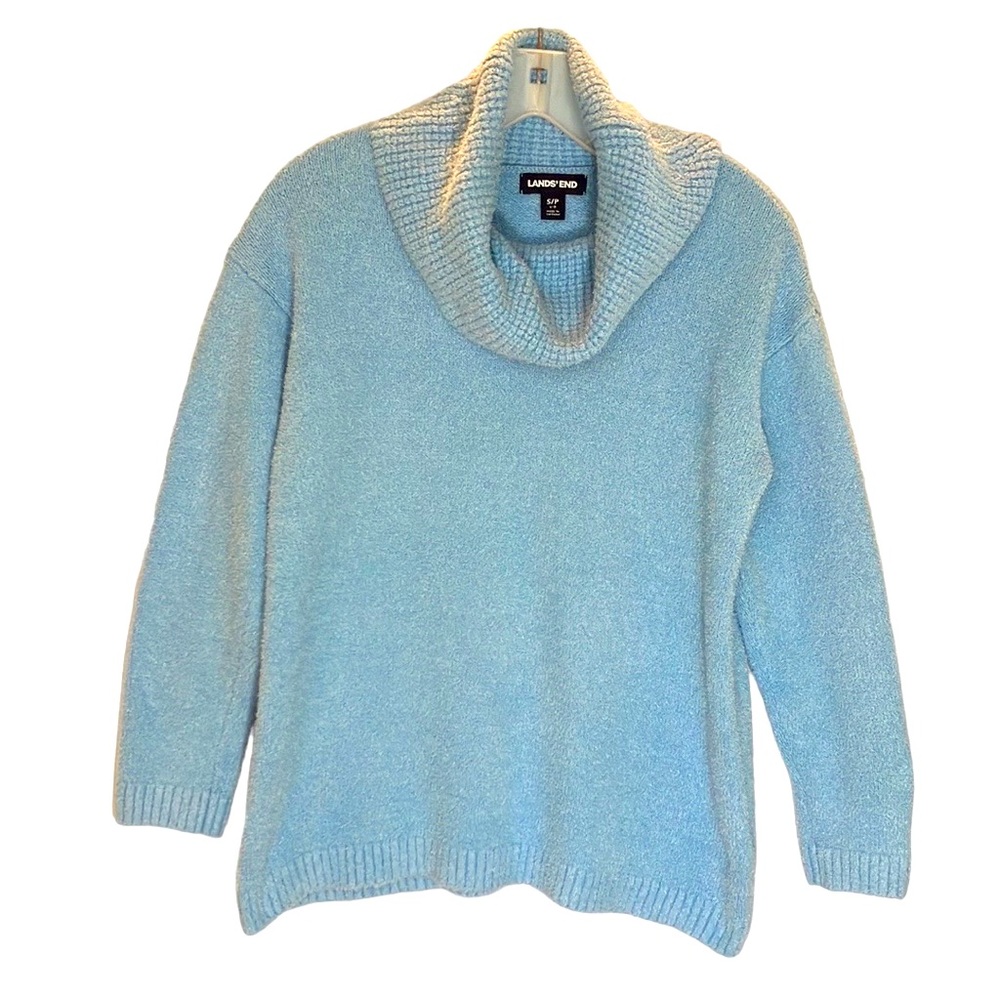 Lands End tunic length cowl neck sweater light blue size small